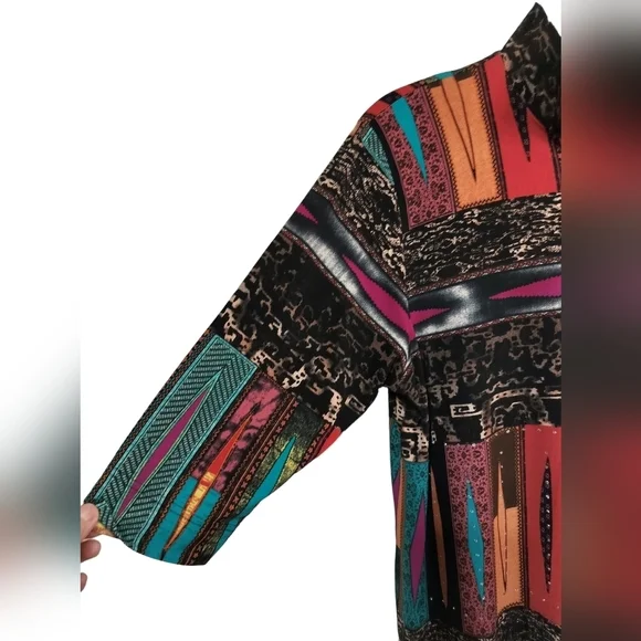 1932)Vintage Jackets Galore by John Farah Multicolor 1/4 Zip Tunic Top Size L - Picture 2 of 8